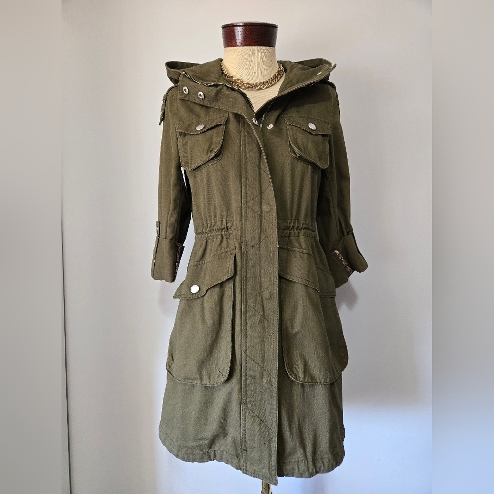 BCBGeneration Khaki Utility Jacket with Hood. Size XS
